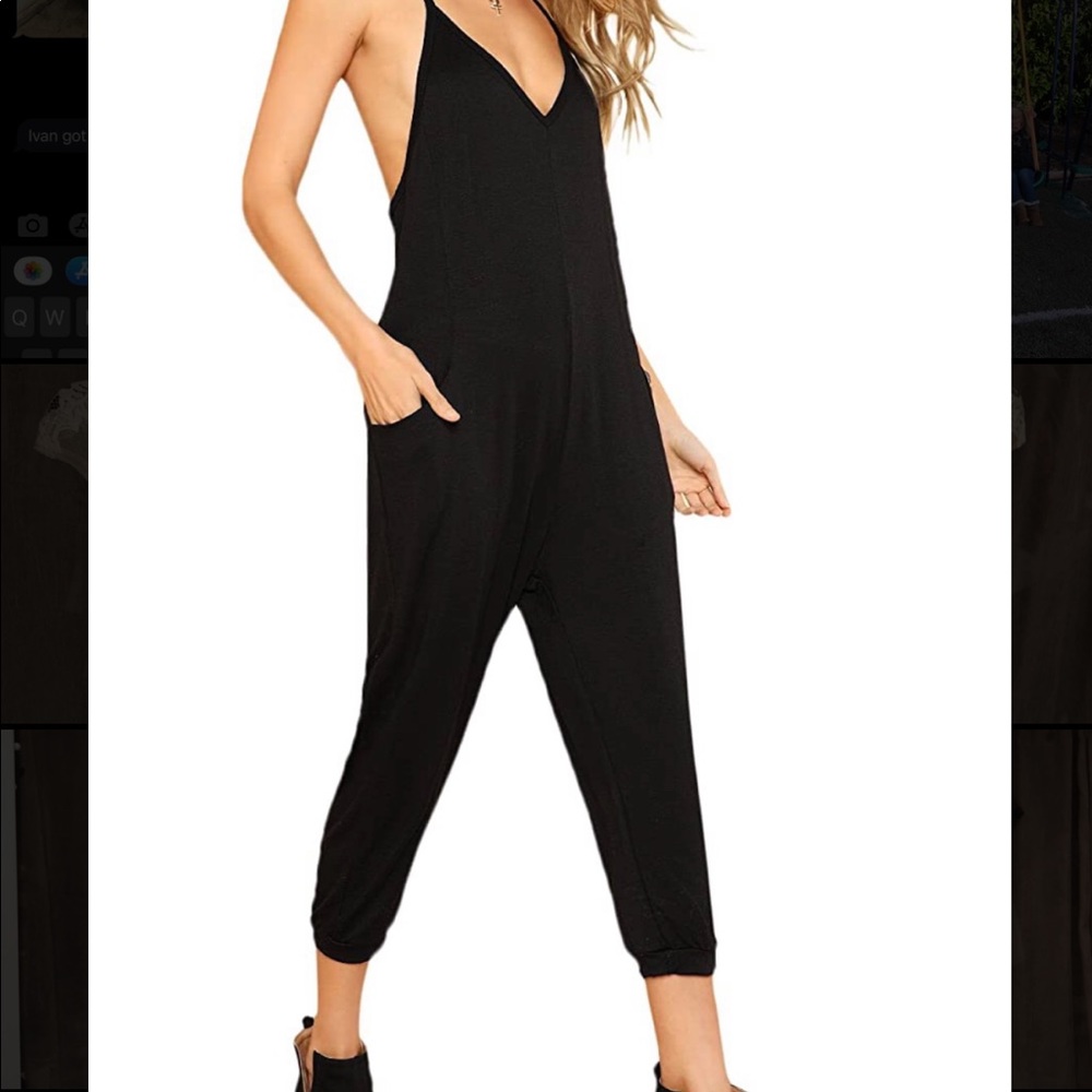V-neck spaghetti strap harem leg jumpsuit